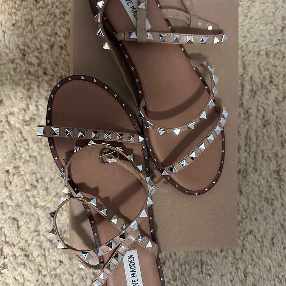 Steve Madden Tan and Silver Studded Sandals - Travel